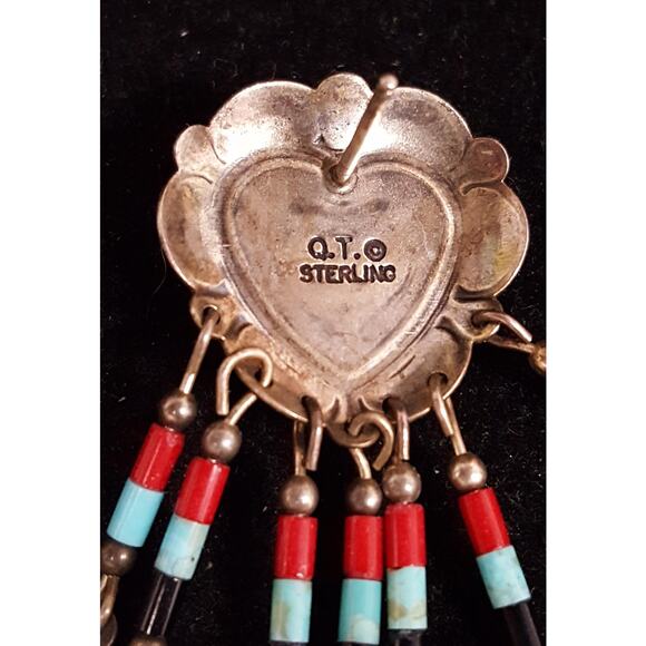 Vintage - Native American- Inlaid & Signed QT Sterling Silver Earrings 925 - Picture 4 of 8